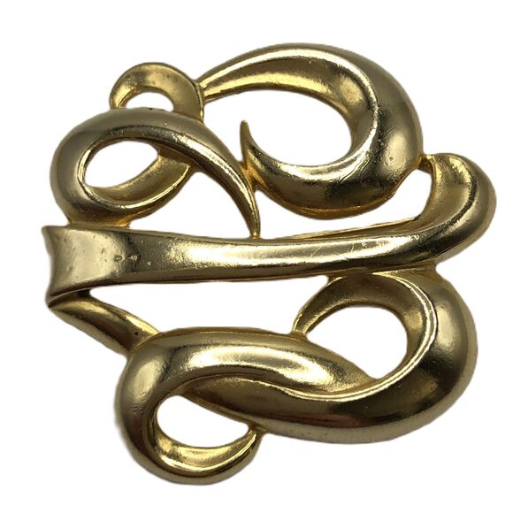 Vintage Monet Gold Tone Brooch Modernist Abstract Swirl Scroll Style - Picture 1 of 4